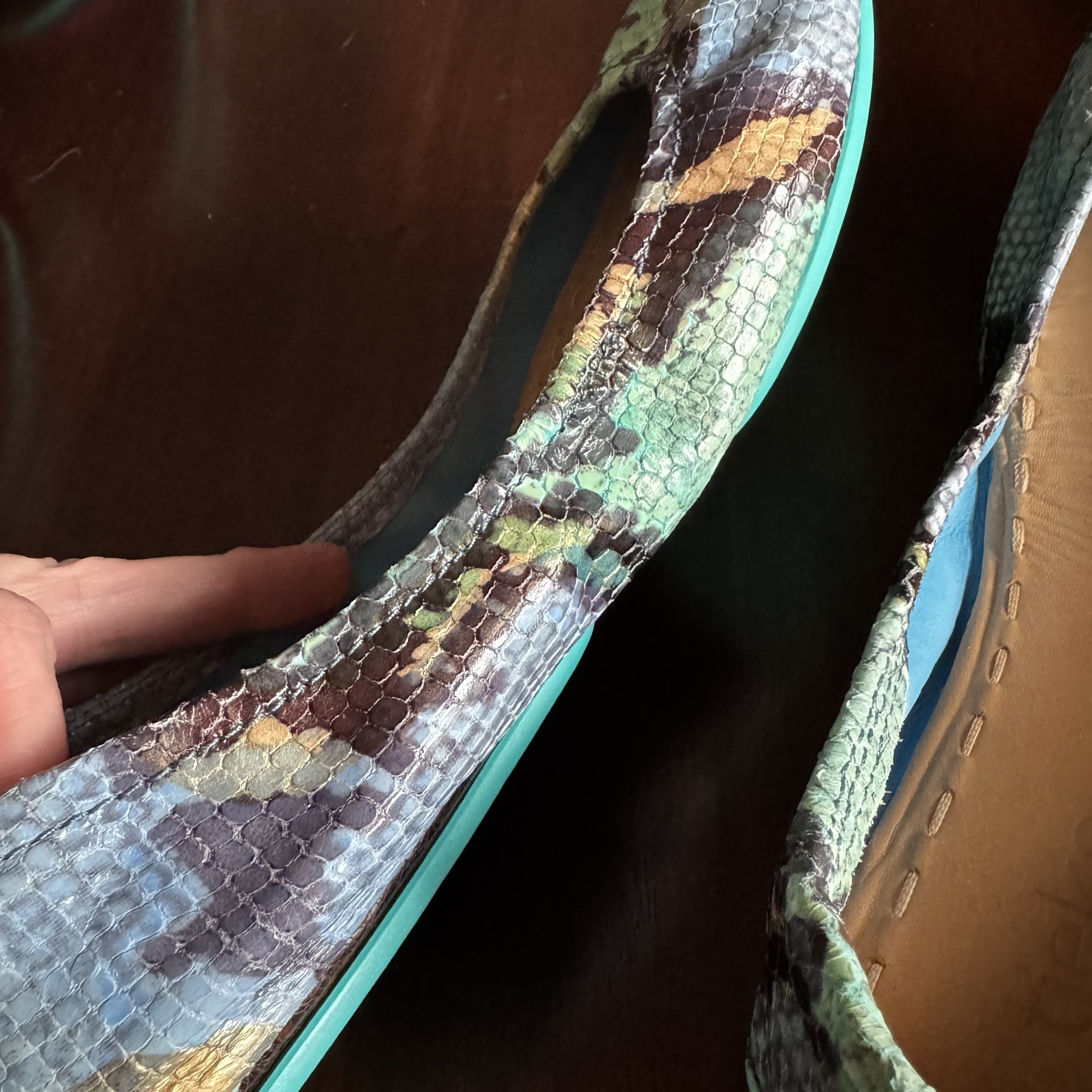 TIEKS Azure Snake Leather Ballet Flats Size 10 EUC  With Box NLA Rare Color image 6