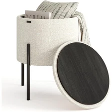 STORAGEBUD Round Ottoman with Storage, Boucle Storage Foot Stool