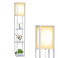 Lampadaire sur Pied Salon avec 3 Étagères 160cm, Lampadaire Chambre en Bois M...