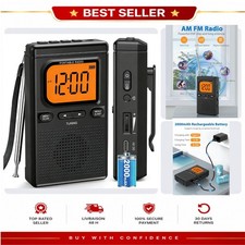Portable AM FM Radio Bluetooth Speaker Rechargeable 2000mAh LCD Alarm