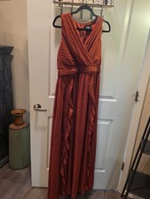 cider long sleeveless flowing dress rust size large textured solid polka dots