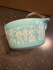 Vintage Pyrex #473 Turquoise Blue Amish Butterprint 1 QT Casserole Dish With Lid