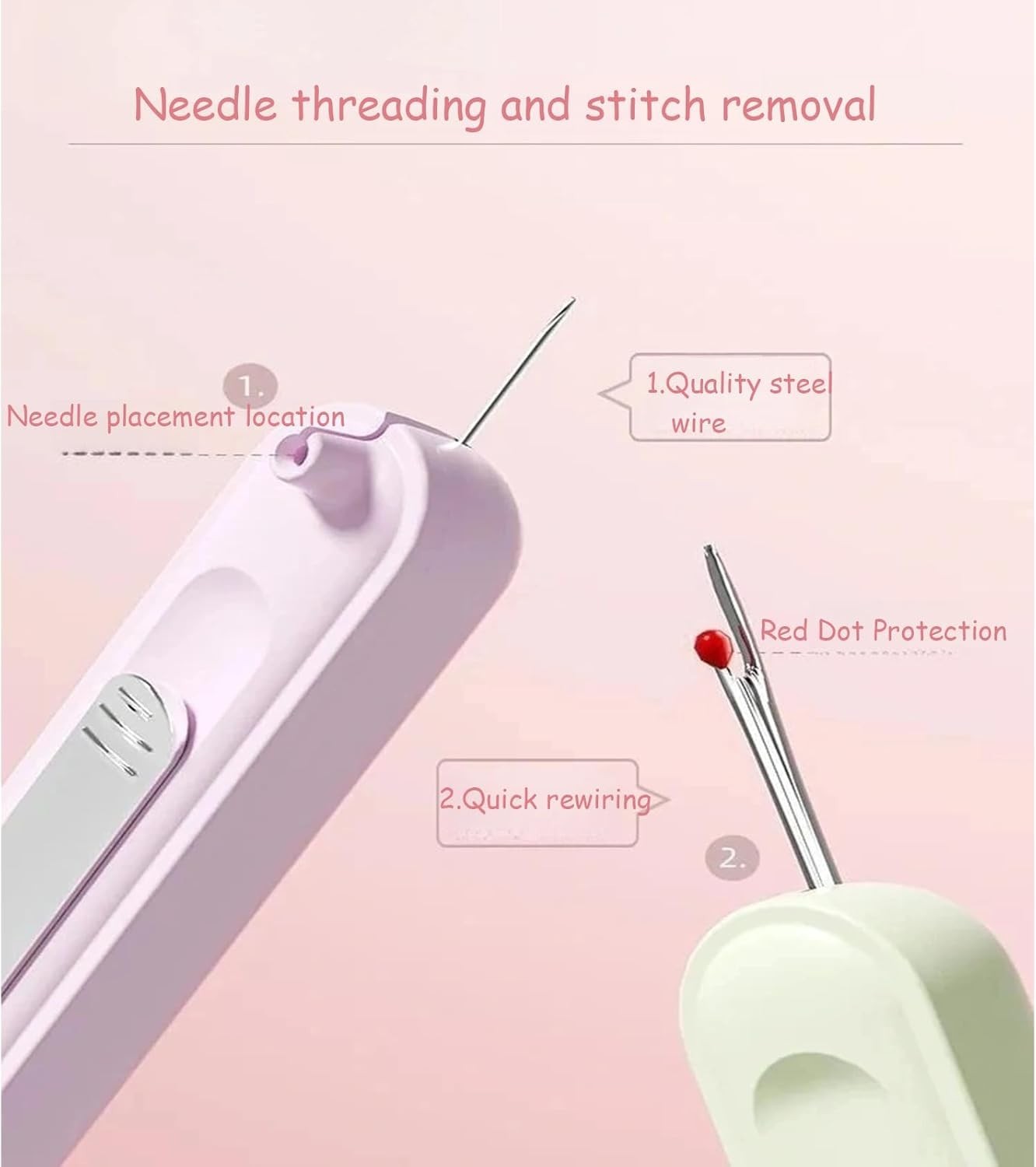 2-in-1 Needle Threader & Seam Ripper Retractable Automatic Sewing Tool Purple