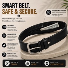 Leatherboss Genuine Leather Casual Men Money Zipper Safe Size Medium Belt, Black