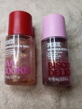 VICTORIA'S SECRET Lot 2 PINK Shimmer Body Mist Jam Cookie Biscotti Delight 2.5oz
