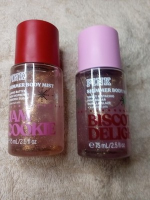 VICTORIA'S SECRET Lot 2 PINK Shimmer Body Mist Jam Cookie Biscotti Delight 2.5oz