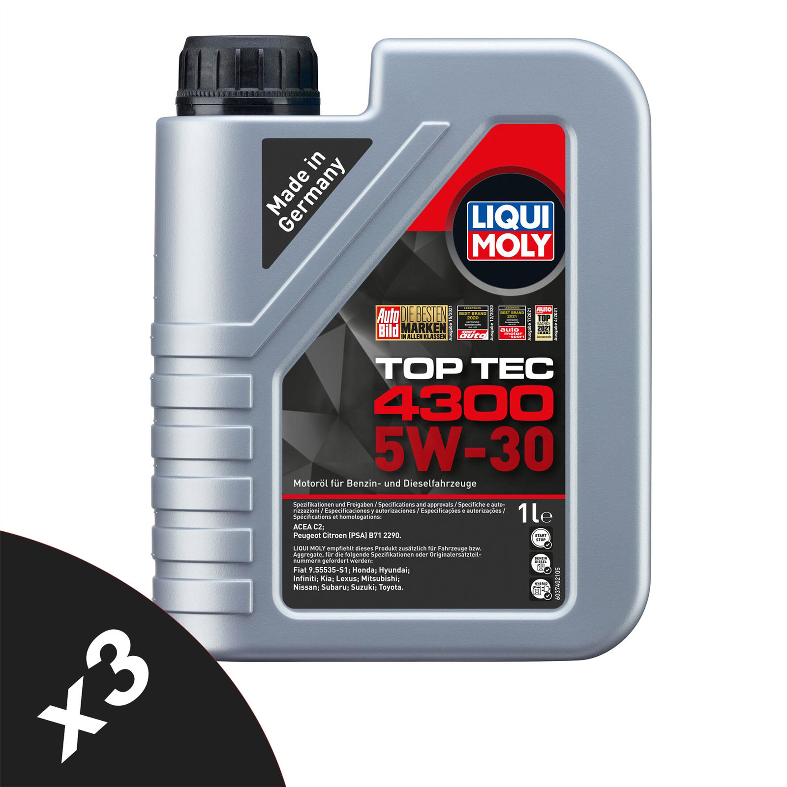 Liqui Moly Top Tec 4300 5W30 Fully Synthetic Engine Oil Acea C2/C3 Api Sp 3X1l - Image 2