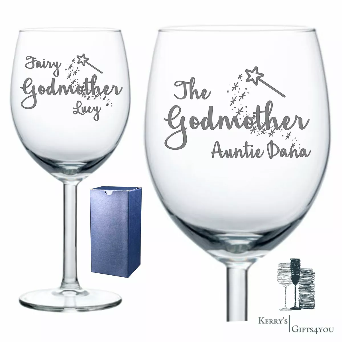 Godmother Godparent Personalised Wine Glass Gift Present Christening Gift Idea