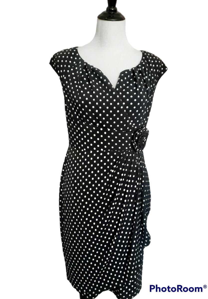 adrianna papell black and white polka dot dress Papell, dot. faux wrap with flower accent 8 Machine washable Celebrity Party Jumpsuit How to Pattern Draft Color:Emerald