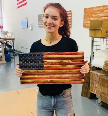 Blue &Orange Styled Designer We The People Flag | Betsy Ross Solid Wooden Flag