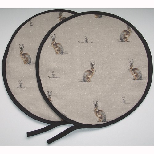Aga Hob Covers Rabbit Set of Lid Pads Hares Brown Mat with Loops Hare