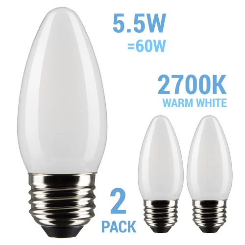 Pack 5.5W =60W B11 LED Torpedo Frosted 120V Medium E26 Dimmable 2700K Warm White - Picture 1 of 9