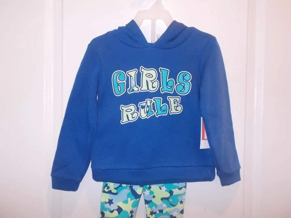 Kidgets Girls Size 12 Months Blue And Green Girls Rule Hooded 2-Piece Outfit - Image 2 of 4