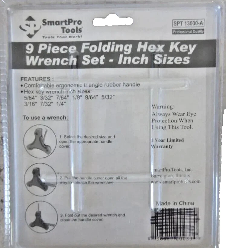SmartPro Tools 9 pc Folding Hex Key Wrench Set - Inch Sizes SPT13000-A  5/64-1/4 - Image 2 of 4