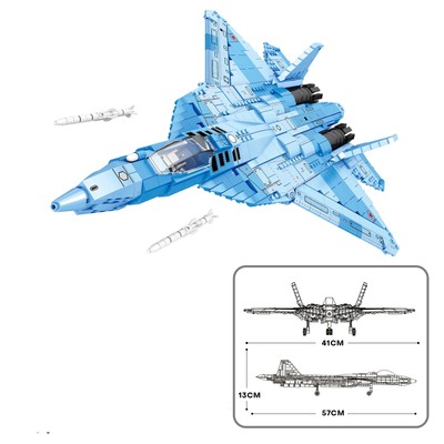 1456PCS SU-57 Stealth Fighter Building Blocks Russian Air Force Aircraft Bricks