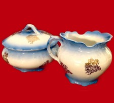 ANTIQUE VANITY SET SMITH PHILLIPS TRINKET BOX SHAVE CUP FENIX BLUE GOLD DESIGNS