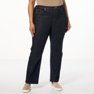 DG2 Diane Gilman Plus Starlight Straight Leg Tri Fit Jean Indigo 28 30 32PW