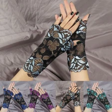 Women Fashion Sexy  Half Finger Lace Breathable Short Gloves Open Finger
