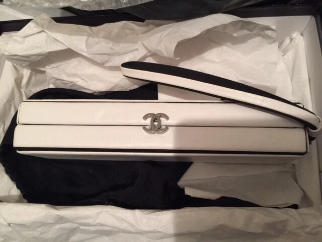 CHANEL Silver CC Black White Box Bag Clutch RARE - Must See