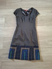 Boden Dark Grey Shift Dress Blue Hem Detail Stretch Cotton Smart Occasion UK8R