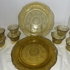 Lote de 12 platos tazas postre de vidrio ámbar patricio depresión