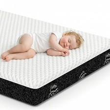 Crib Mattress, 52 x 27 Dual-Sided Memory Foam Baby and Toddler Black white