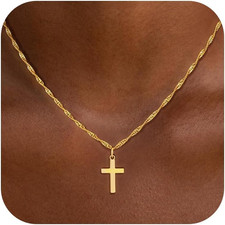 Cross Necklace for Women Trendy - Dainty 18K Real Gold Plated Minimalist Cross N