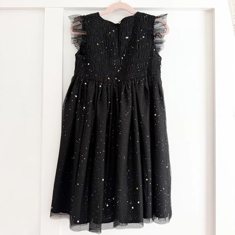 J. Crew Crew Cuts Size 8 Black Star flutter-sleeve dress with metallic foil New! - Image 3 of 4