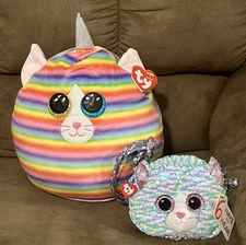 Ty Beanie Lot NWT Squish A Boo Heather Pillow & Sequin Cat Purse Brand New Gifts