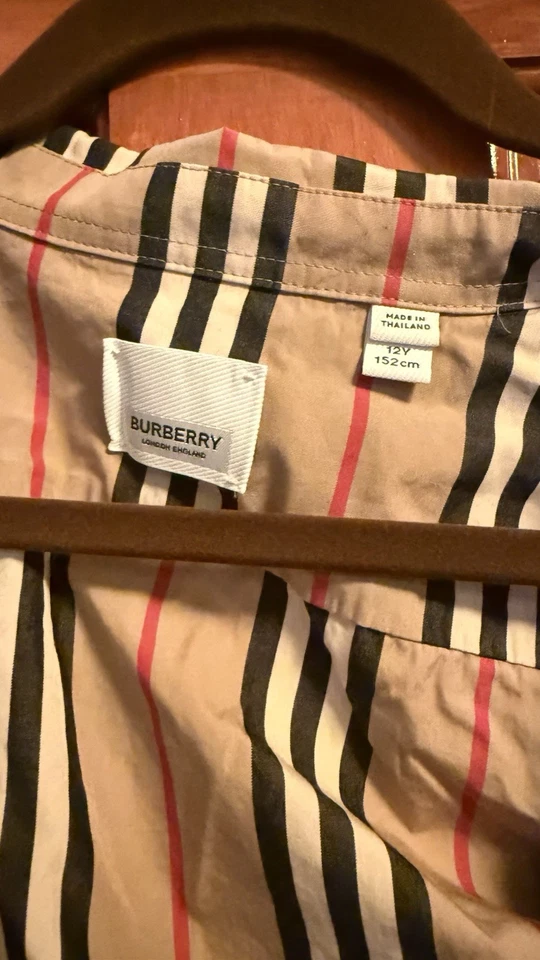 Camisa abotonada con cuello largo de algodón a cuadros Burberry para niños talla 12Y Foto 4 de 4