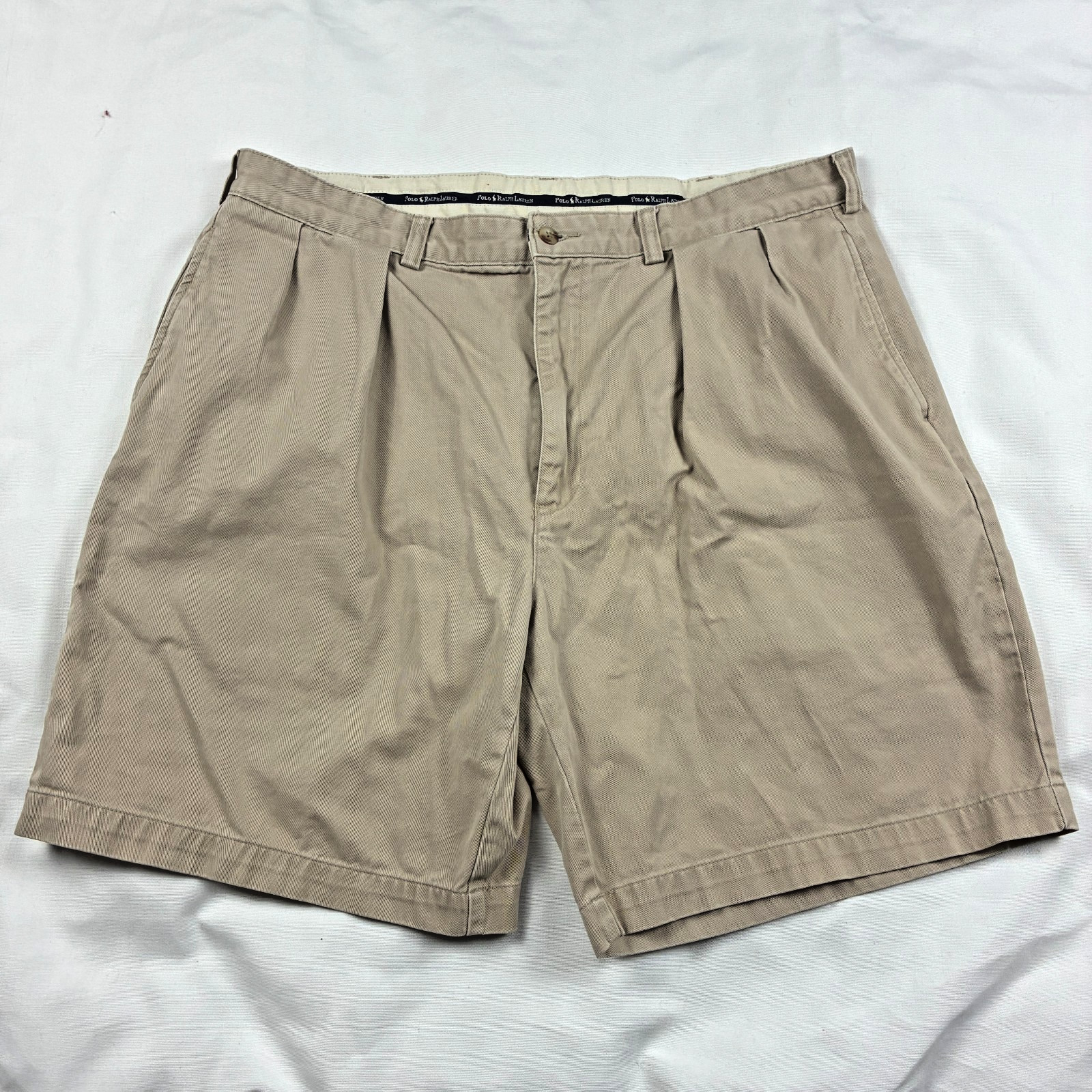 Polo Ralph Lauren Tyler Shorts 38 Khaki Pleated Cotton Classic Chino VTG 90s