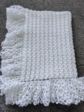 New White Hand Crocheted Baby Afghan/Blanket