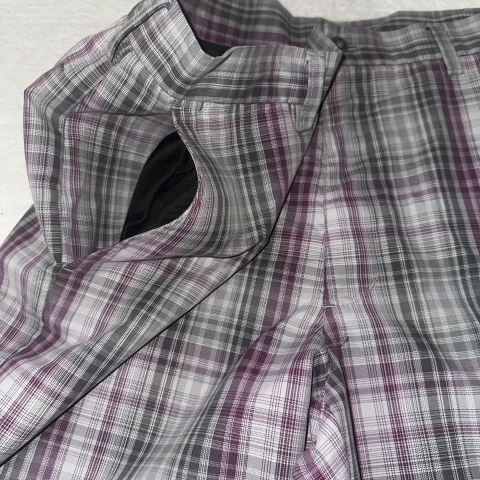 Pantalones Cortos PGA Tour Series Para Hombres Talla 36 Serie Pro Cuadros Púrpura Gris 5 Bolsillos Informales Foto 2 de 4