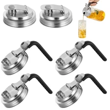 6 Pack Mason Jar Pour Spout Lids, Stainless Steel Flip Cap Lid with Non-Slip ...
