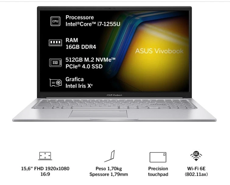 asus pc portatile usato i7 16 gb ram iris xe 1 mese di vita - Immagine 2 di 3