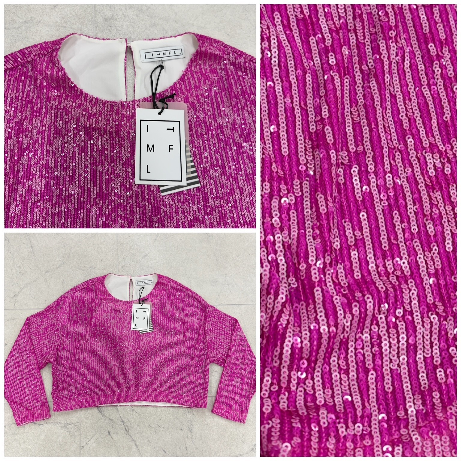 NWT $625 ITMFL Women's Multi Pink Long Sleeve Sequence Blouse Size: Small