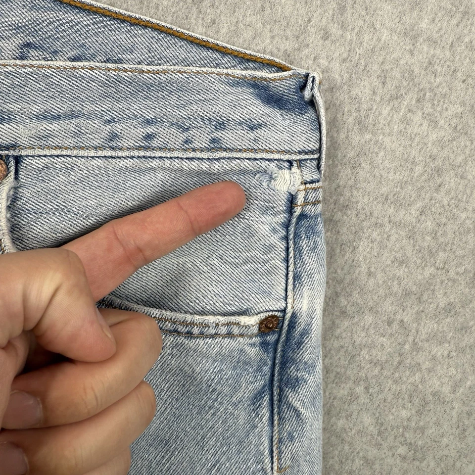 Vintage Levis Jeans Mens Fits 33x28 Light Wash Button Fly 501 Distressed USA - Image 4 of 4