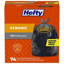 Hefty Strong Large Trash Bags, Black, 30 Gallon, 74 count Pack of 1 , Black