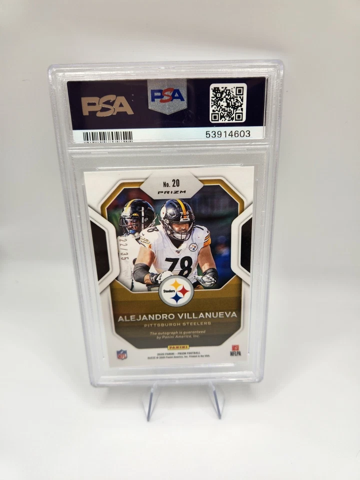 Alejandro Villanueva 2020 Panini Prizm Sensational Blue Ice Auto 22/35 PSA 9 - Image 2 of 2