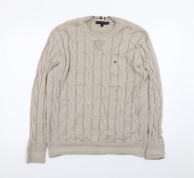 Tommy Hilfiger Herren Pullover Beige Zopfmuster Baumwolle M