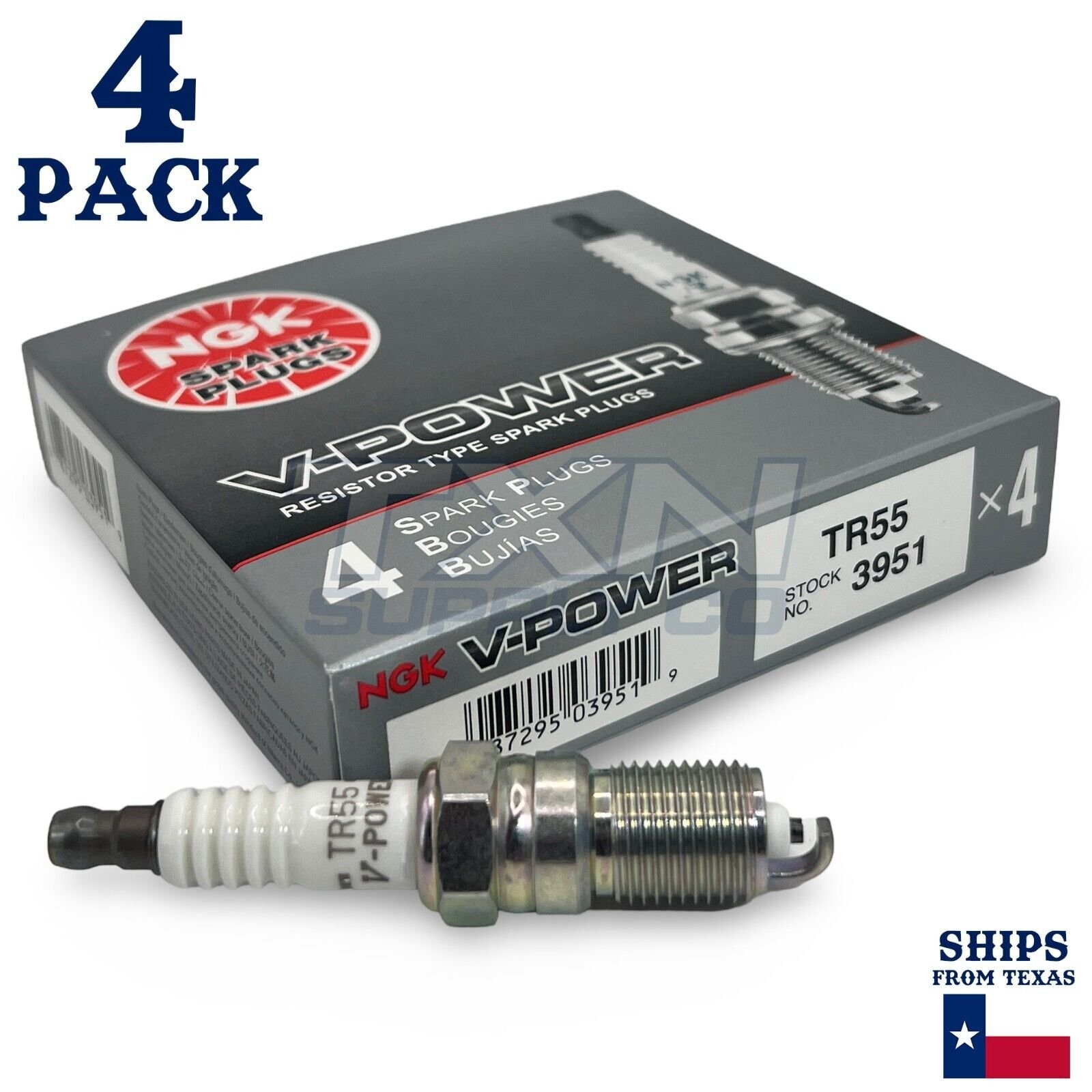 NGK 3951 TR55 V-Power Spark Plugs for T20EPR-U15 T16EPR-U15 SP446 SP400 - 4 Pack