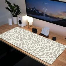Aesthetic Leopard Desk Mat: Soft Cream Animal Print Mouse Pad for Home Office