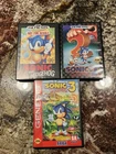 Sonic the Hedgehog 1 2 3 (Sega Genesis) Lot Of 3 Complete CIB  - Tested Working