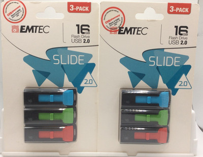 EMTEC 16GB Slide USB 2.0 Flash Drives, 6 Flash Drives, Blue, Red & Green 2/PACKS