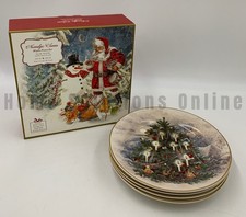 Pottery Barn Nostalgic Santa Winter Forest Assorted Salad Plates S/4 8.75" 8207