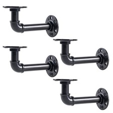 L-Shaped Industrial Pipe Shelf Brackets, Black Metal Wall-Mounted F... Fast Ship