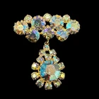 Vintage Brooch Dangling Aurora Borealis Faceted Stones Costume Jewelry