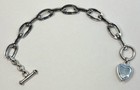 Vintage Sterling Silver Marcasite MOP & Amethyst Heart Charm Bracelet 7” — photo 6