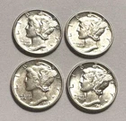 1939, 1940, 1940D & 1944 Mercury Dimes Real Nice Luster from A Very Old Estate