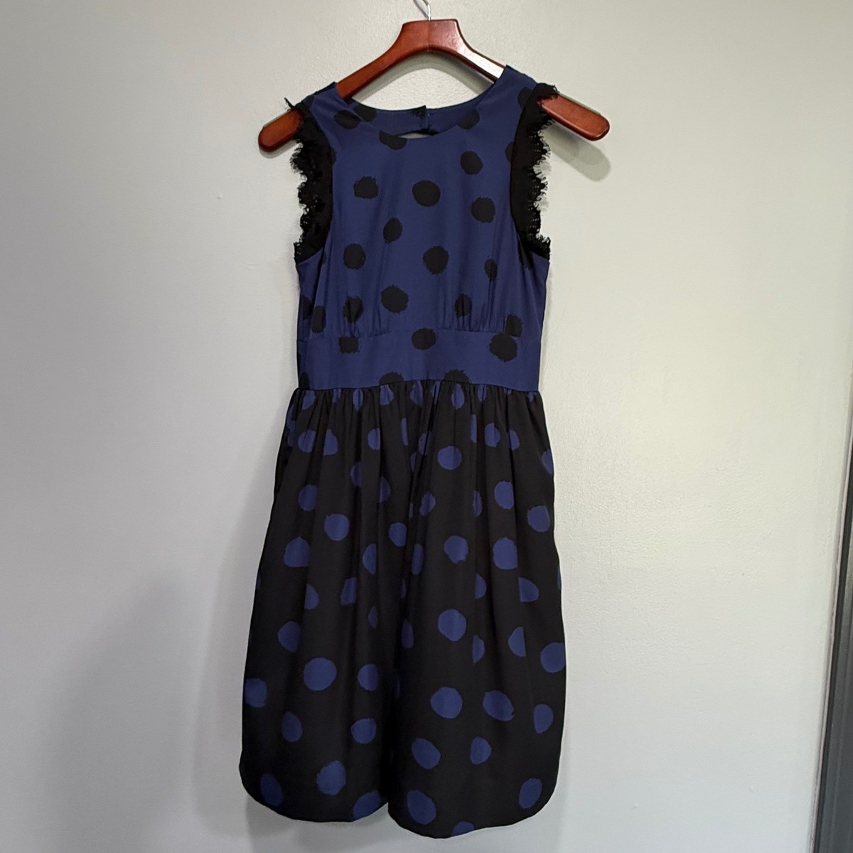 Corey Lynn Calter Polka Dot Lace Trim Open Back Dress Navy Black Size 2 | eBay Corey Lynn Calter Polka Dot Lace Trim Open Back Dress Navy Black Size 2 | eBay
